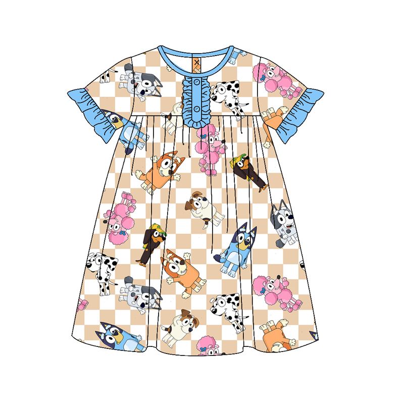 GSD1315bluey plaid short-sleeved dress