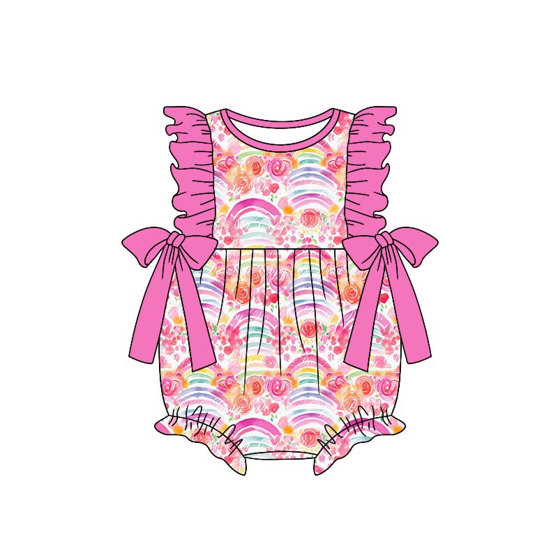 SR1597 Flower Rainbow Bow Vest Jumpsuit