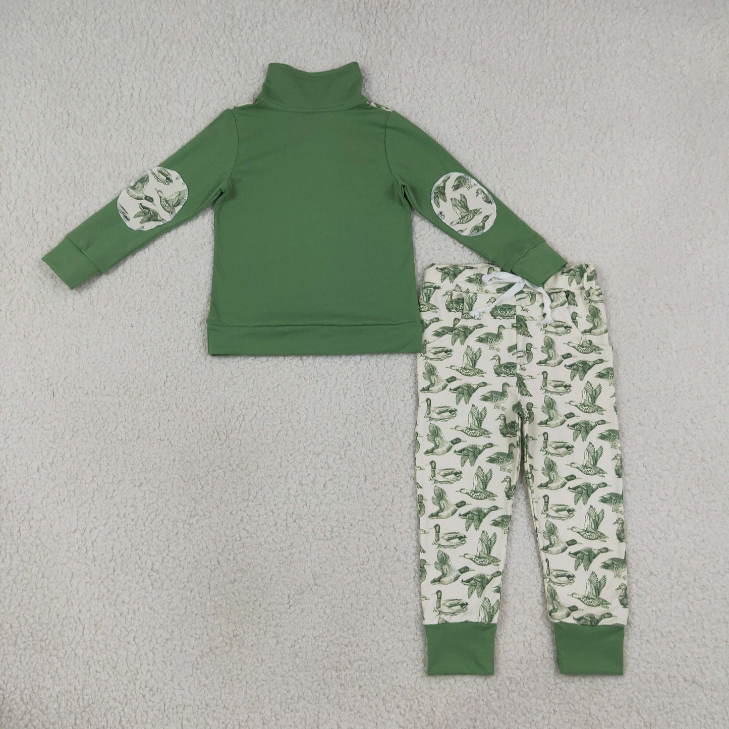 NEW RTS NO MOQ milk silk BLP1449 Baby Boys Long Sleeve Zip Pullover Ducks Pockets Jogger Hunting Clothes Sets