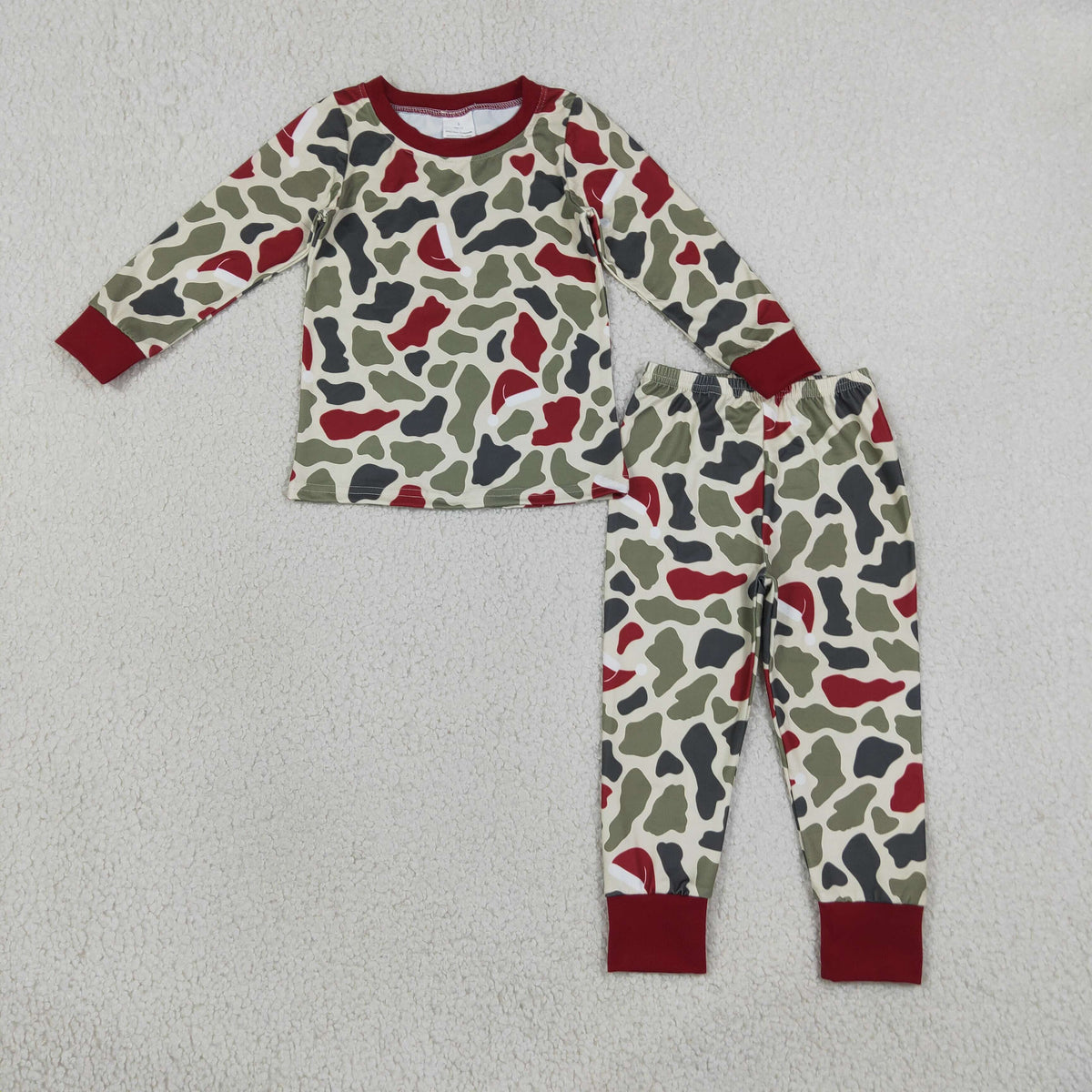 NEW RTS NO MOQ milk silk BLP1496 Baby Boys Green Red Camo Top Pant Christmas Pajamas Sets
