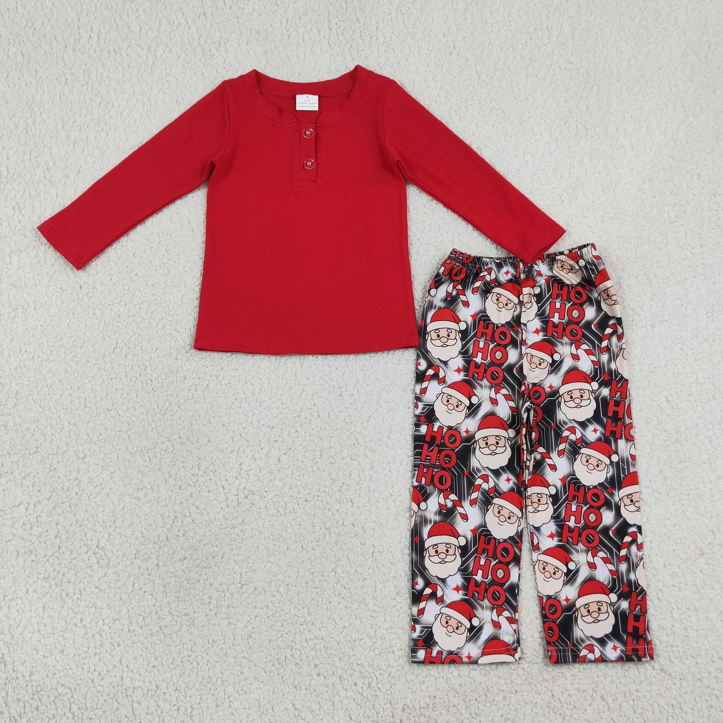 NEW RTS NO MOQ milk silk BLP1513 Baby Boys Red Long Sleeve Button Top Santa Pant Christmas Clothes Set