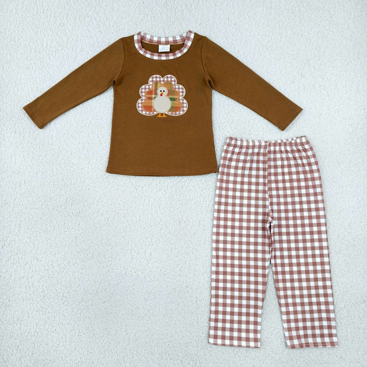 NEW RTS NO MOQ milk silk BLP1516 Embroidery Turkey Baby Boys Top Checked Pants Thanksgivings Clothes Set
