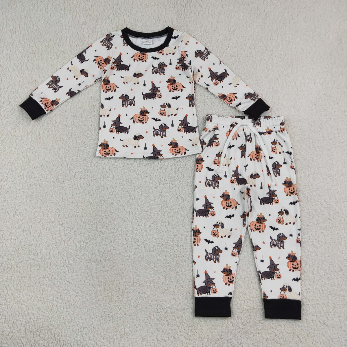 NEW RTS NO MOQ milk silk BLP1548 Baby Boys Ghost Pumpkin Dogs Top Pockets Joggers Halloween Clothes Set