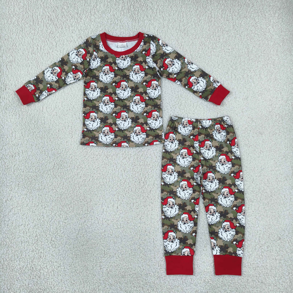 NEW RTS NO MOQ milk silk BLP1600 Baby Boys Green Camo Santa Top Pant Christmas Pajamas Sets