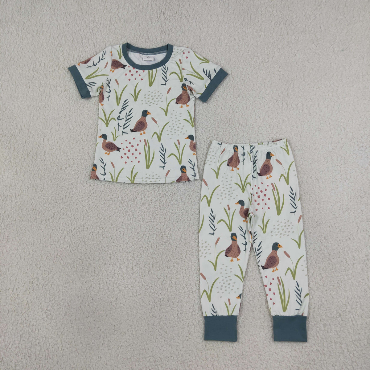NEW RTS NO MOQ milk silk BSPO0519 Baby Boys Mallard Ducks Green Shirt Top Pants Hunting Pajamas Sets