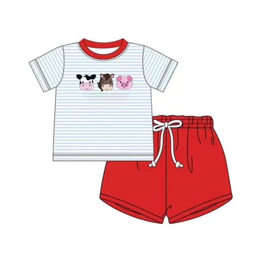 3.1BSSO1377 Cartoon Cow Red Set