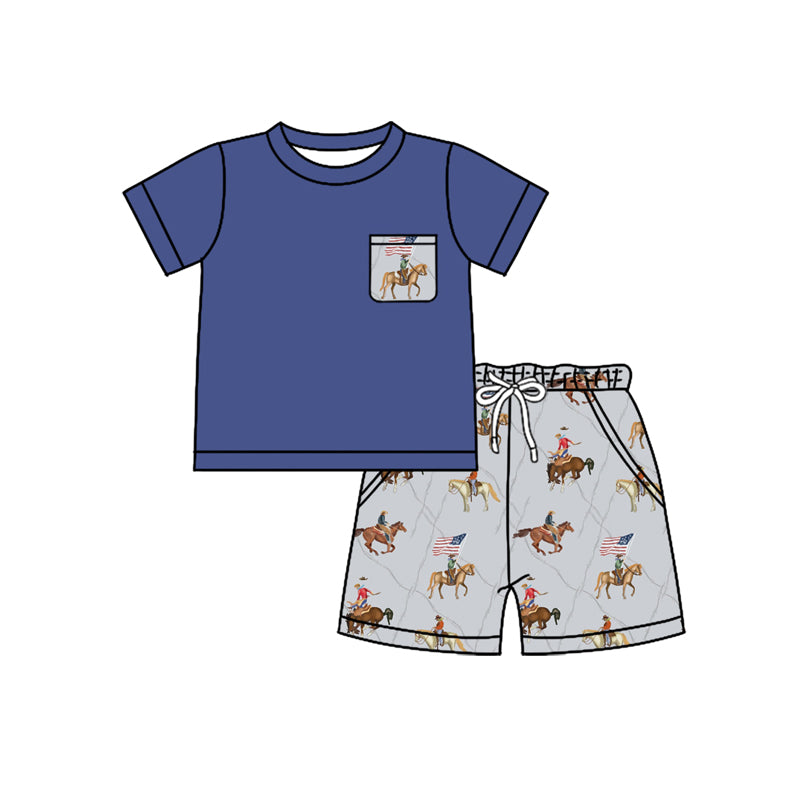 4.8BSSO1498 National Day Horse Riding Blue Suit