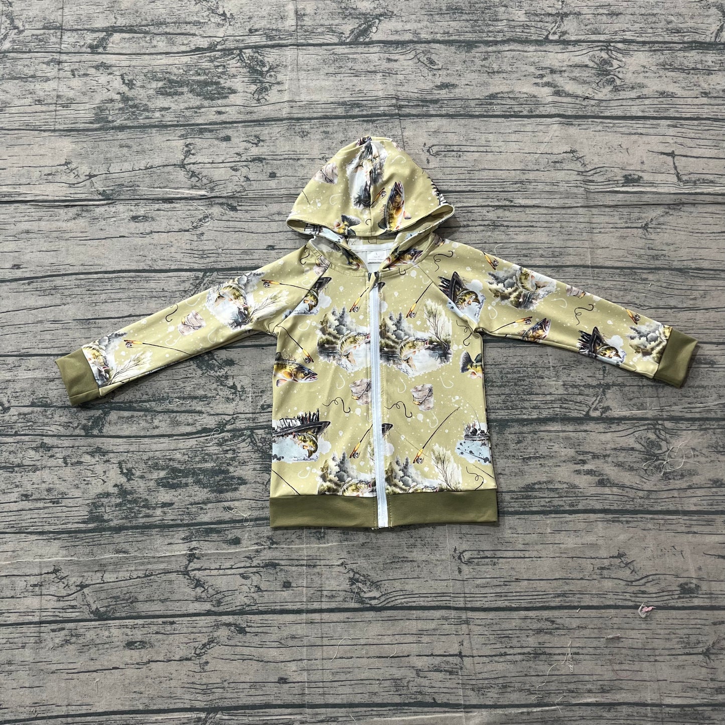 BT0346Baby Boys Green Long Sleeve Fishing Hunting Zip Hoodie Jacket Top