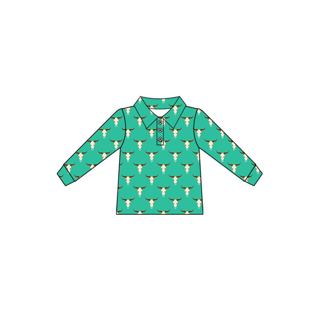 7.5BT1281 Bull head green long-sleeved top