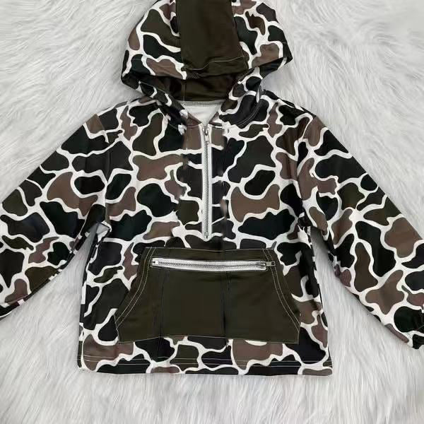 X924 BT1383 Brown Camouflage Zipper Top