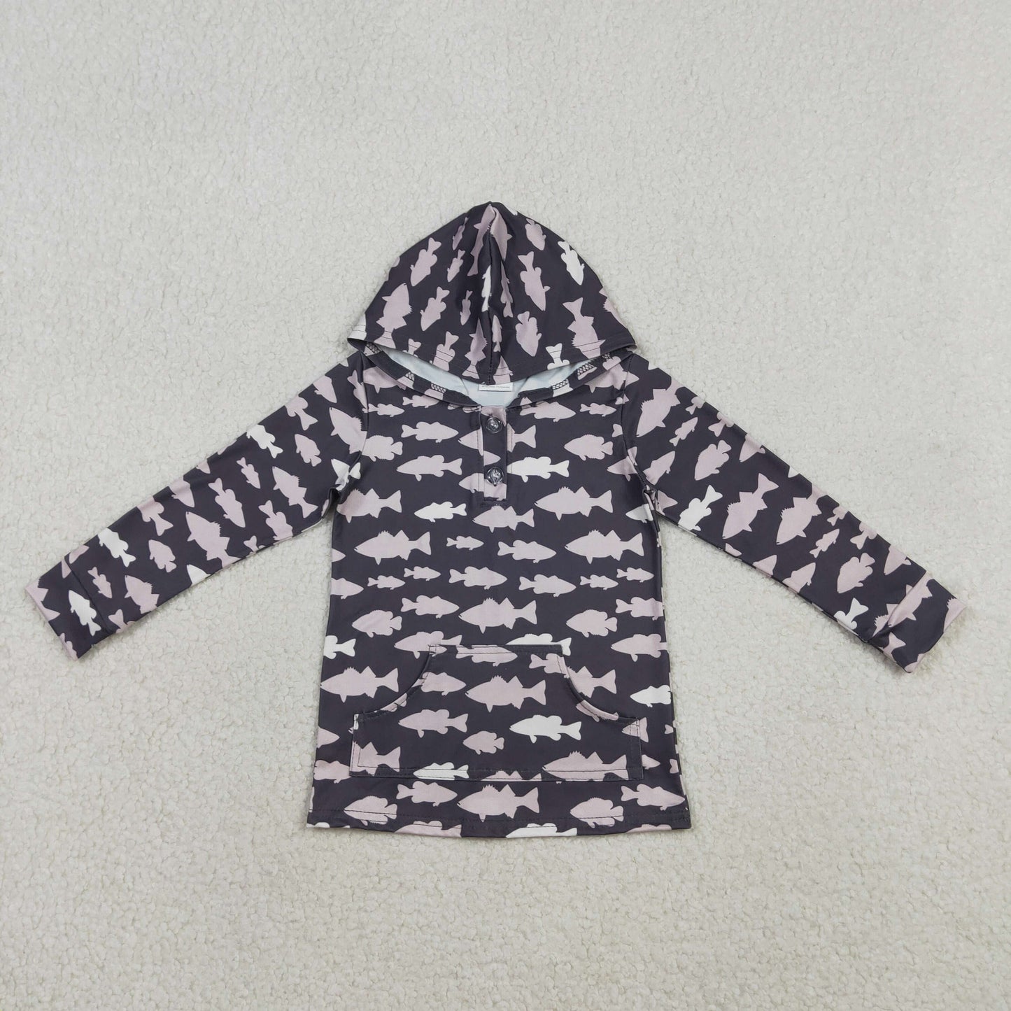 3.30 BT1545 Baby Boys Fishes Plaid Button Pockets Hunting Hoodies Top