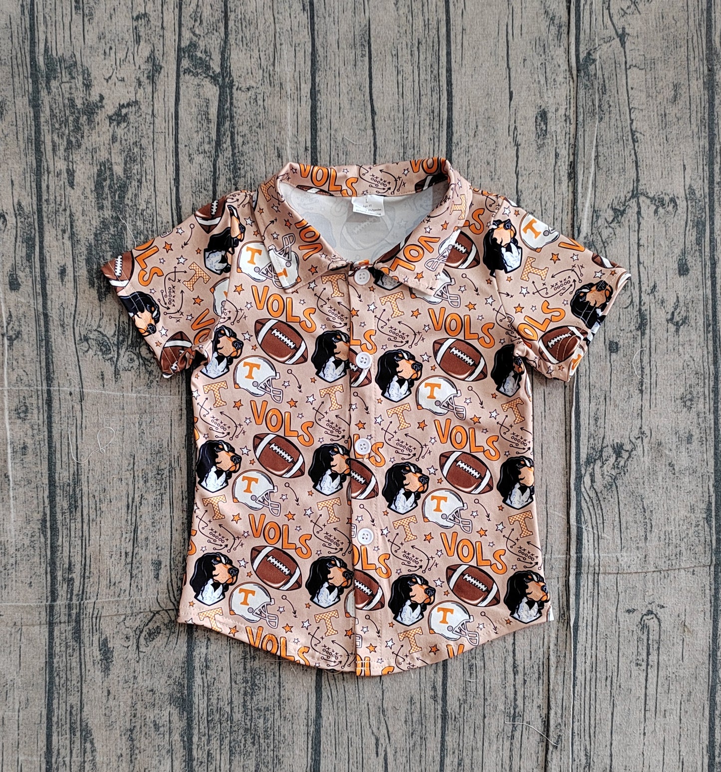 BT1717Sibling Baby Boys Girls Footballs Vols Team Knee Length Dress Button Shirts Top