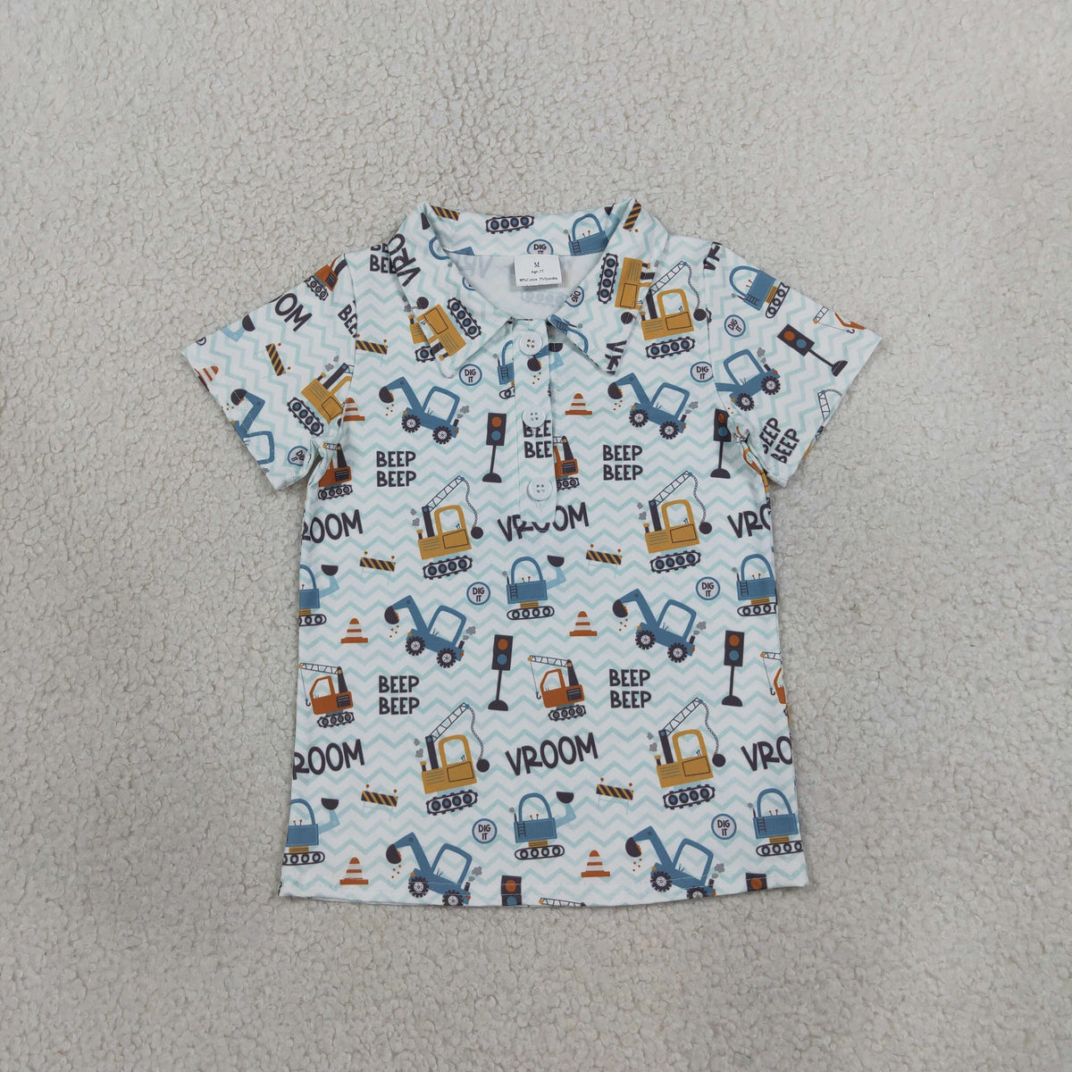 NEW RTS NO MOQ milk silk BT1793 Baby Boys Short Sleeve Excavators Tractors Button Polo Shirts Top