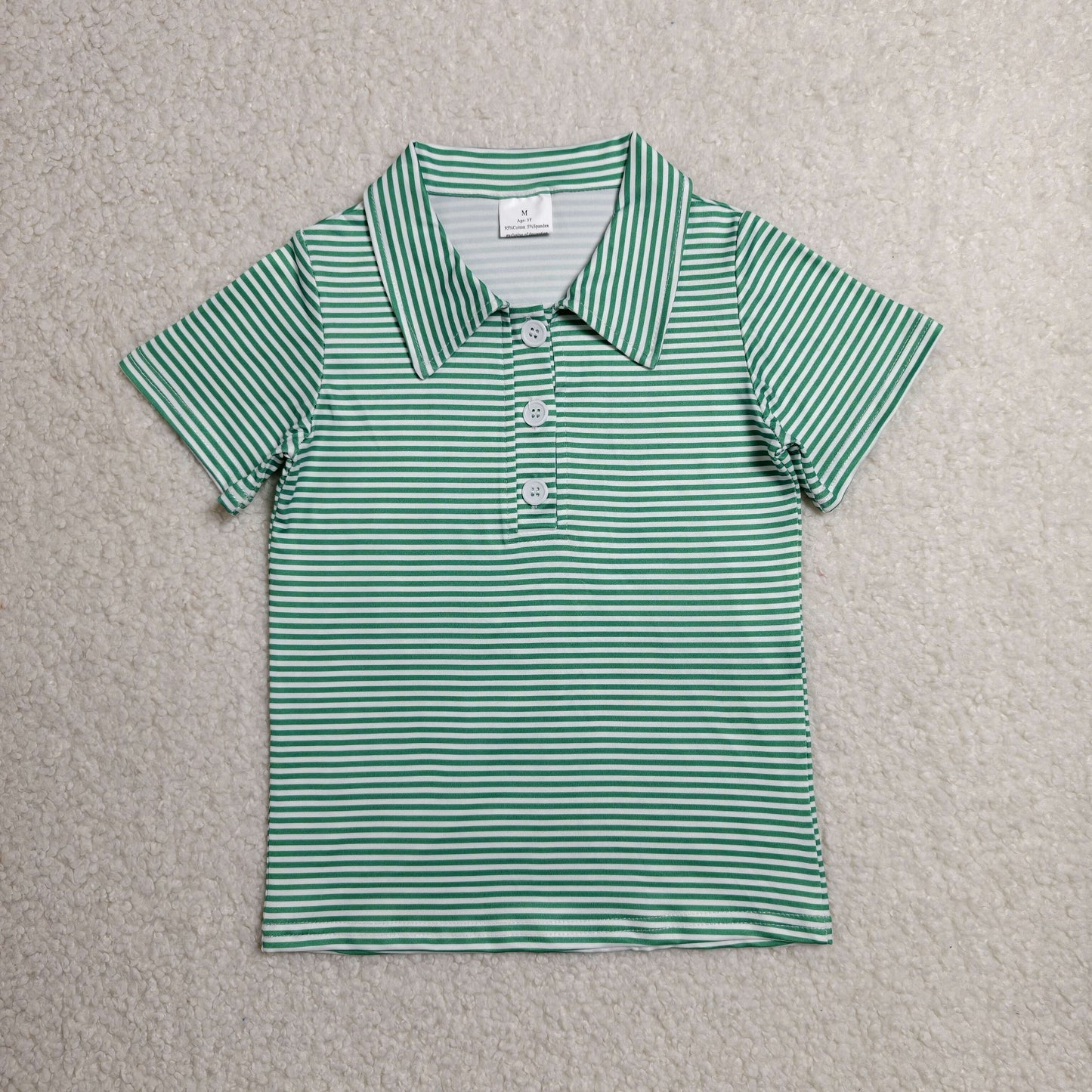 RTS NO MOQ milk silk BT1832 Baby Boys Short Sleeve Green Stripe Button Polo Shirts Top