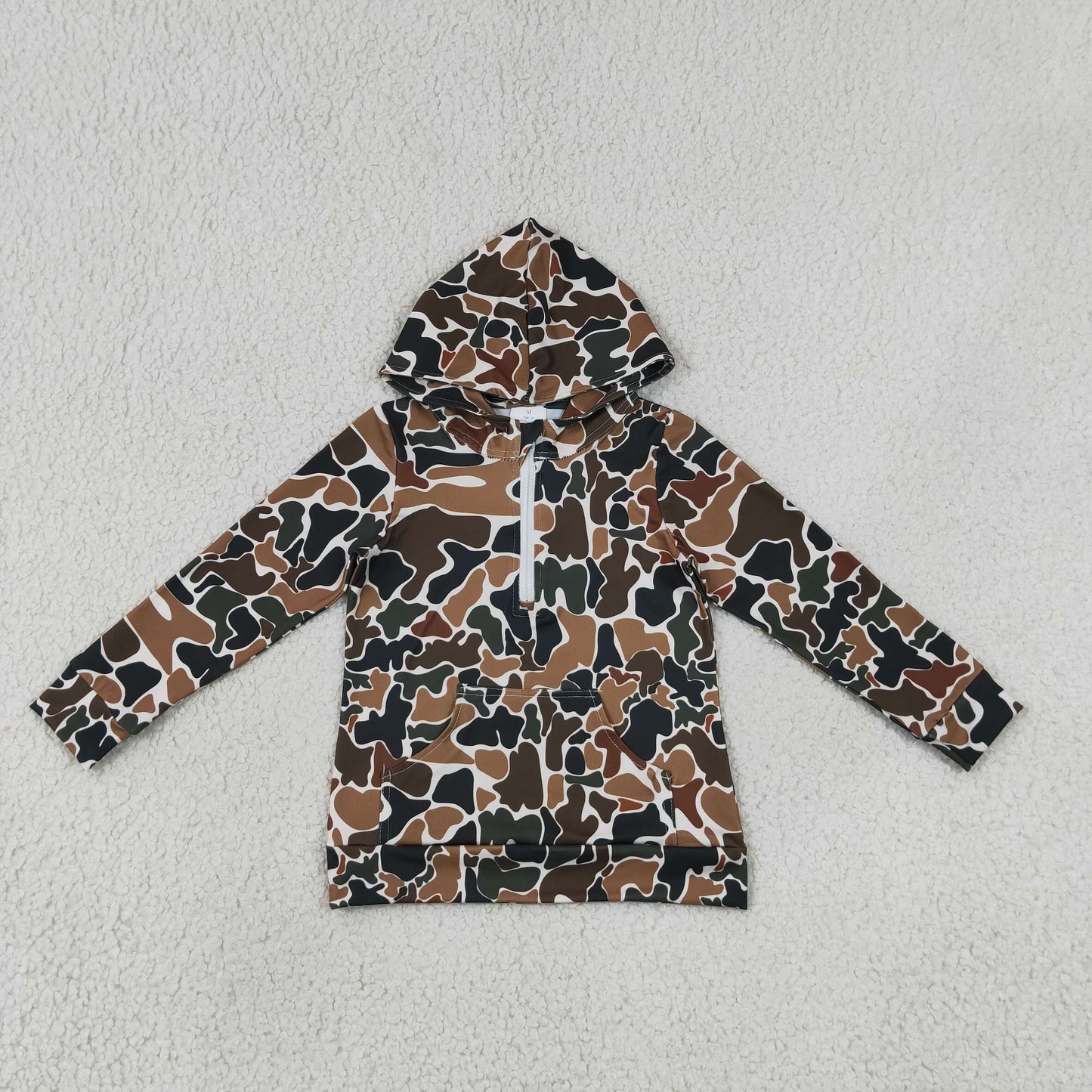 NEW RTS NO MOQ milk silk BT1851 Baby Boys Camo Print Long Sleeve Hooded Top With Pockets