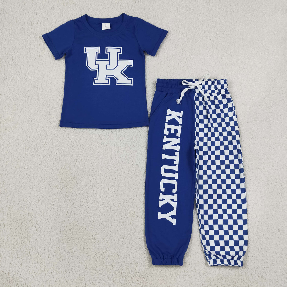 NEW RTS No moq Vinyl BSPO0696(BT1882+P1059)Kentucky Top Pockets Checked Joggers Team Clothes Sets