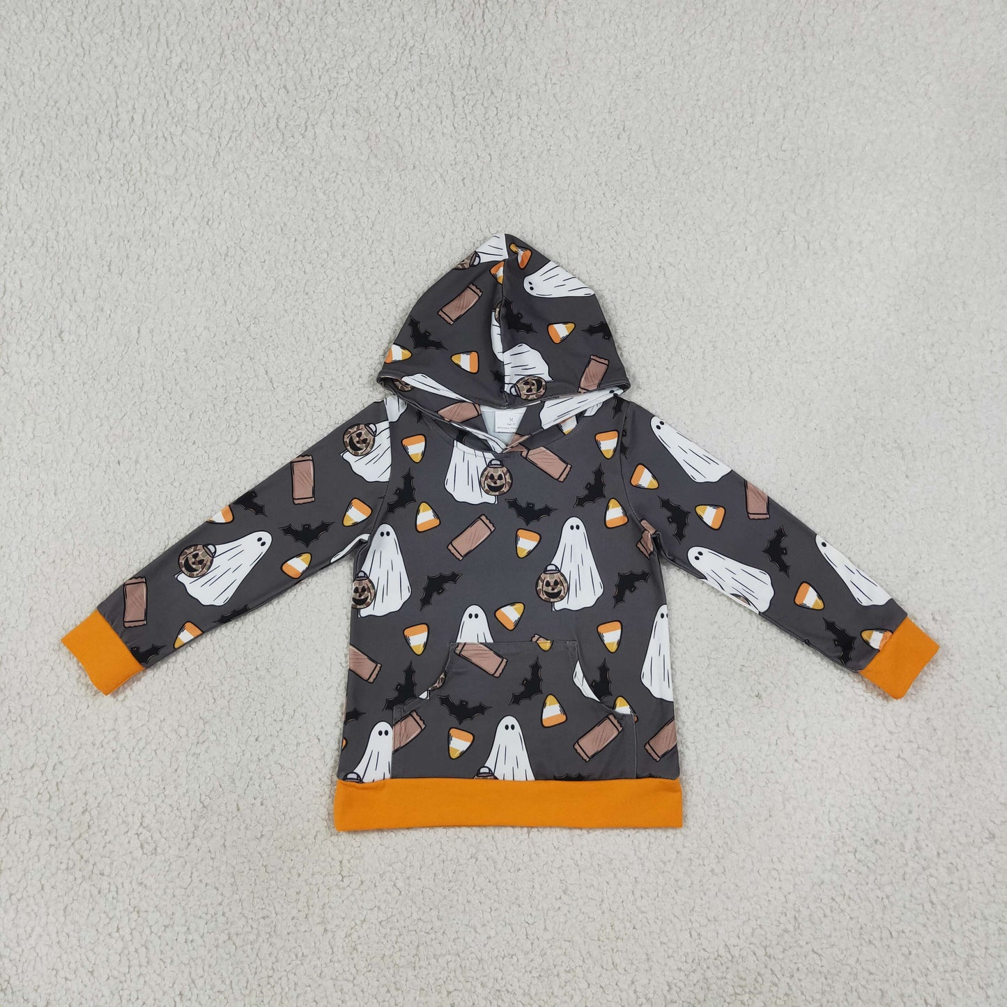 NEW RTS NO MOQ milk silk BT1898 Baby Boys Ghost Pumpkins Bats Halloween Pocket Hoodies Tops