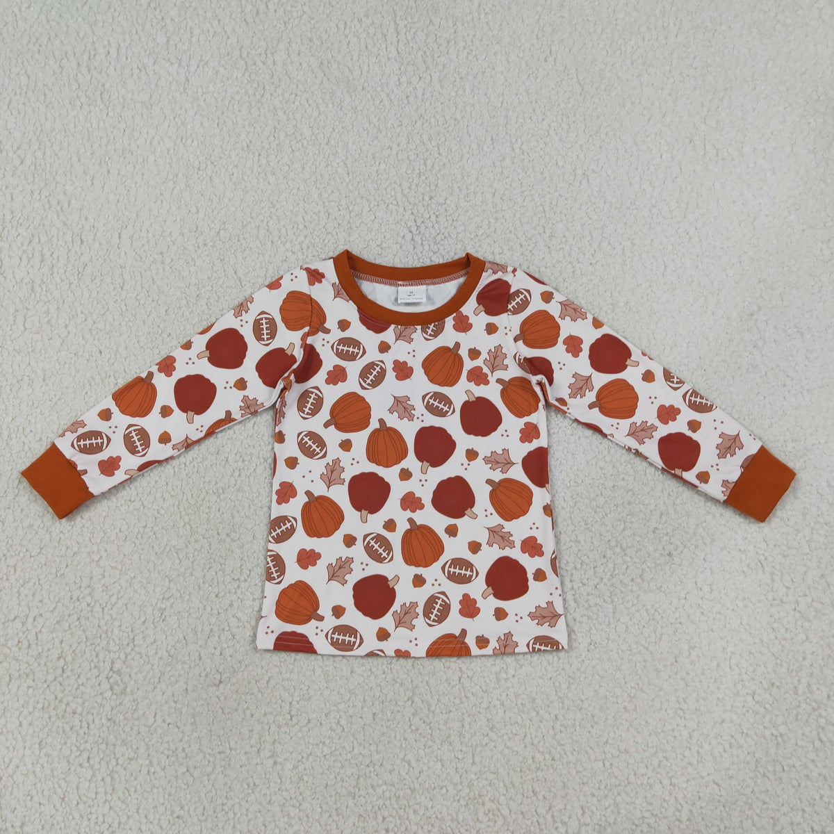 NEW RTS NO MOQ milk silk BT1928 Baby Boys Long Sleeve Footballs Pumpkins Leaves Fall T-shirts Top