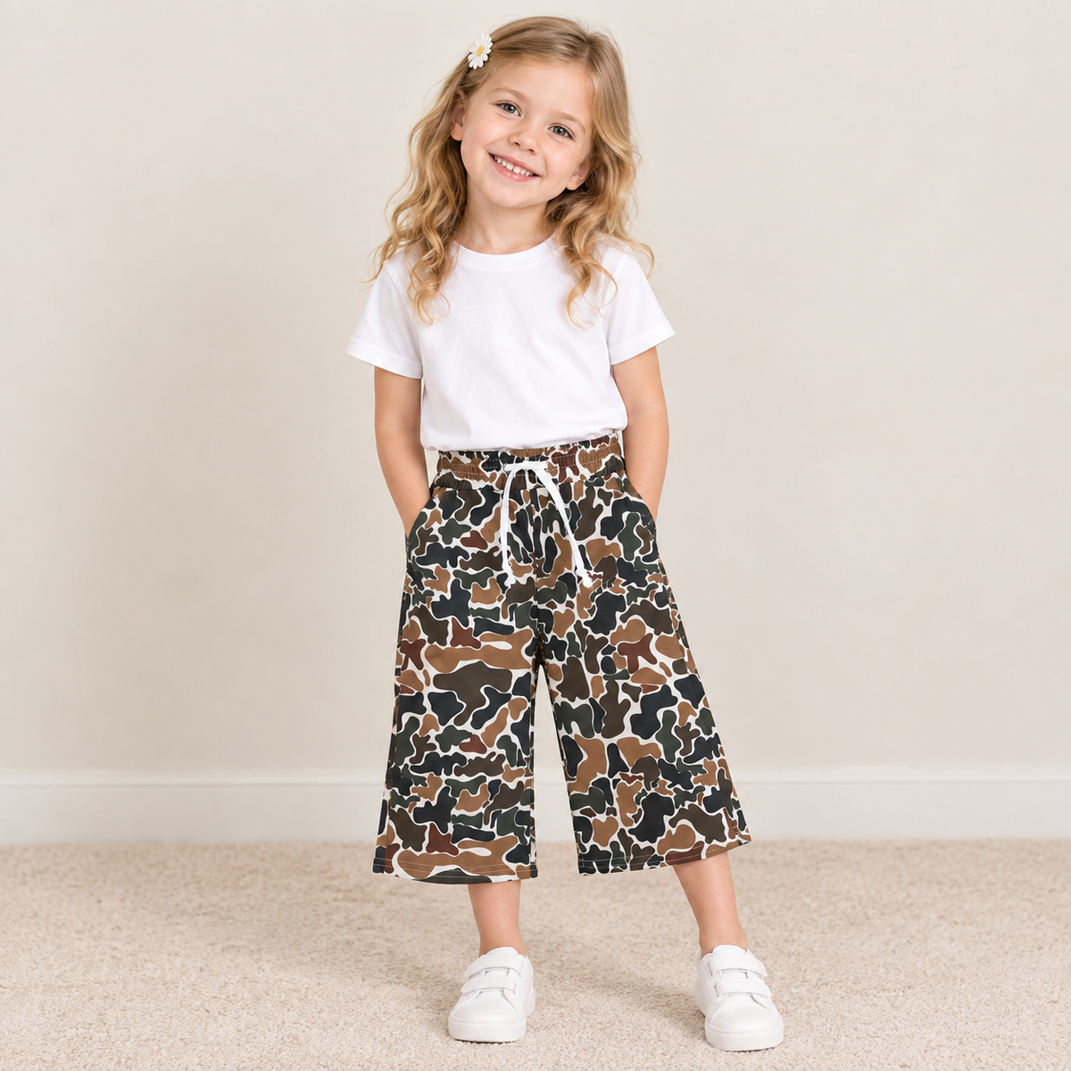 NEW RTS NO MOQ yoga P1104 Baby Girls Dark Brown Camo Yoga Active Pockets Flare Pants Bottom