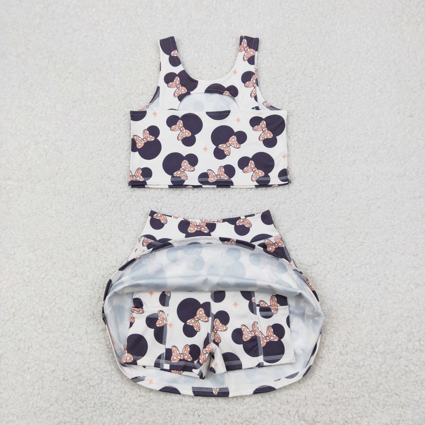 4.21 GSD1934 Mickey and Minnie bowknot off-white sleeveless vest yoga pants skirt set