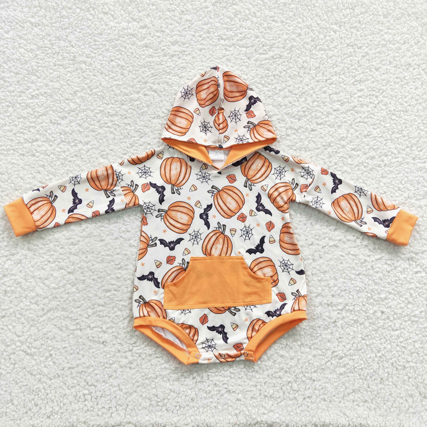halloween bubble pumpkin baby hooded romper