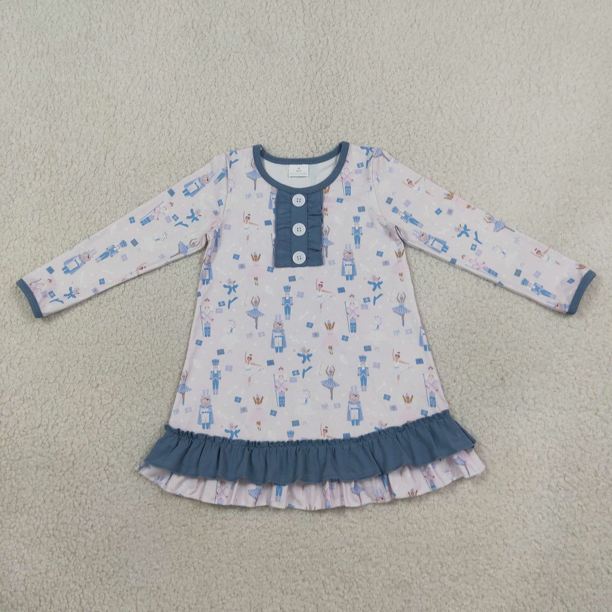 NEW RTS NO MOQ milk silk GLD0874 Baby Girls Blue Pink Soldier Dancers Button Ruffle Knee Length Dresses