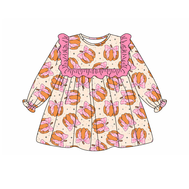 5.15GLD1048 Pumpkin Doll Collar Long Sleeve Dress