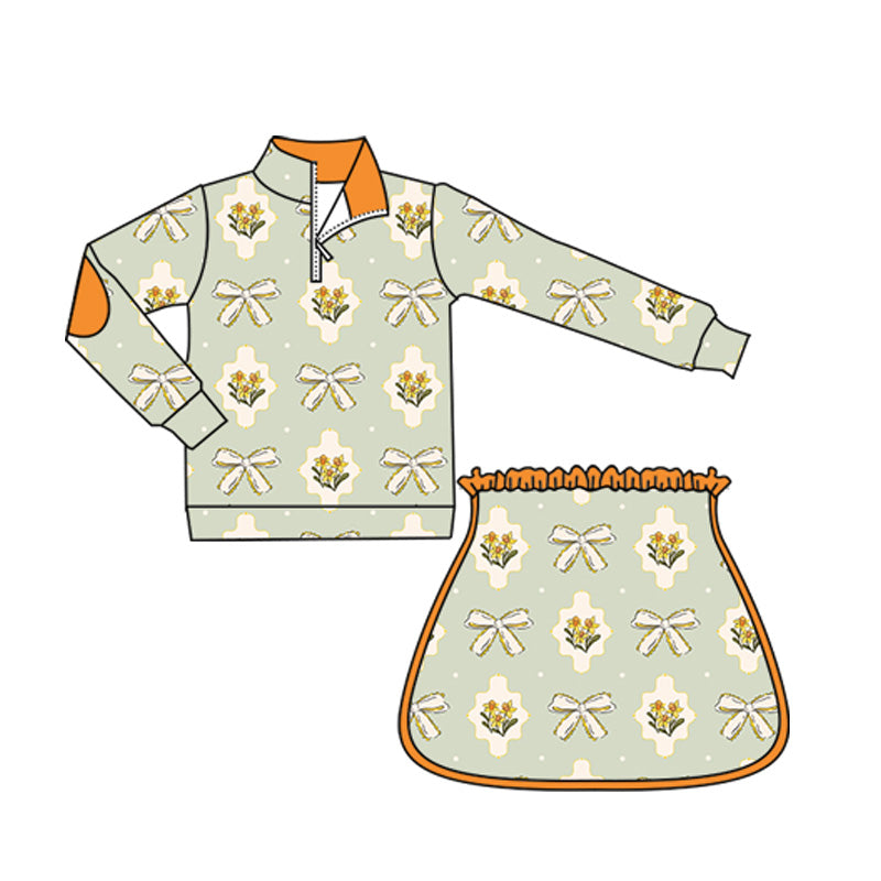 5.22 GLD1079 Orange flower bow girl suit