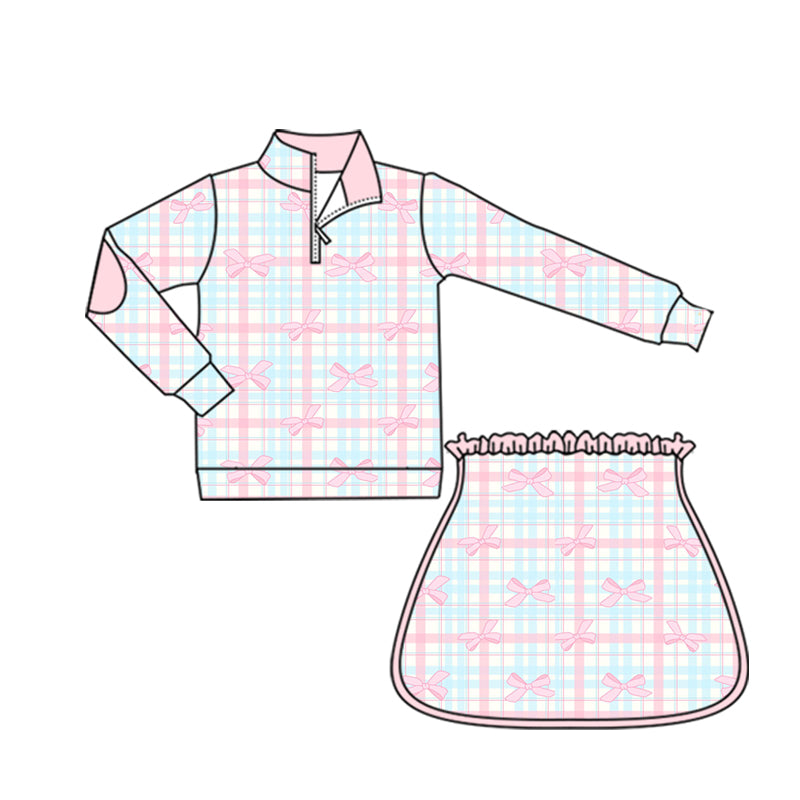 5.30 GLD1100 Pink plaid bow long-sleeved yoga suit