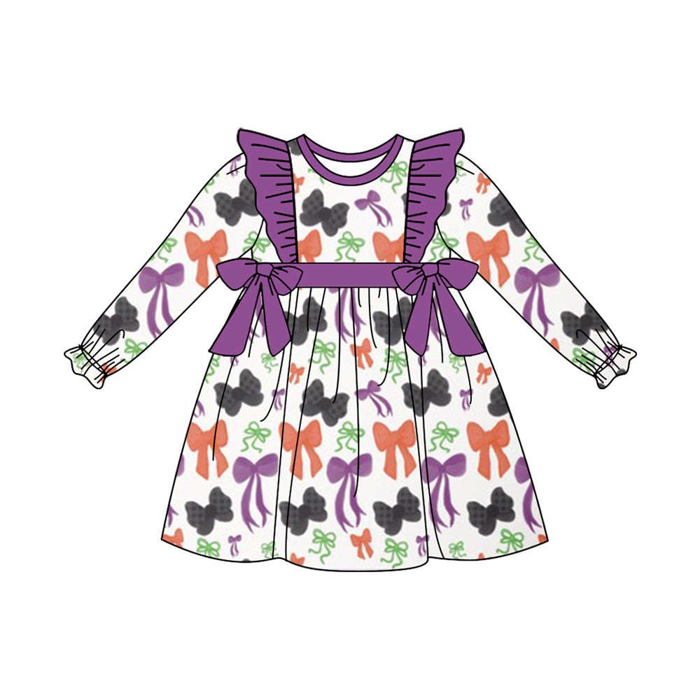 6.5GLD1113 Purple Bow Long Sleeve Dress