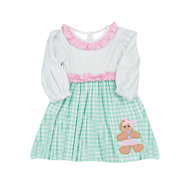 6.17GLD1143 Gingerbread Cartoon Flying Sleeve Dress