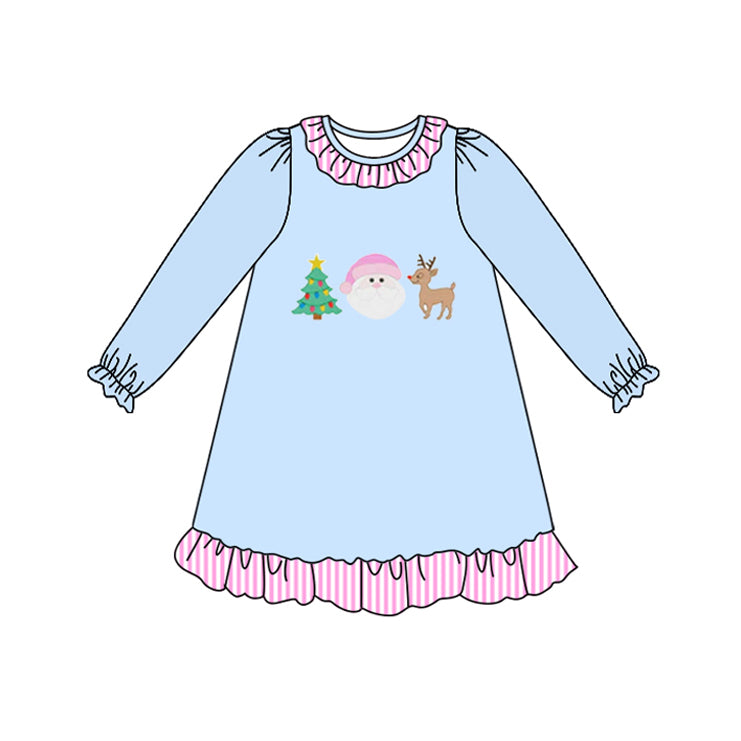 6.18GLD1156 Blue Santa Claus Deer Long Sleeve Dress
