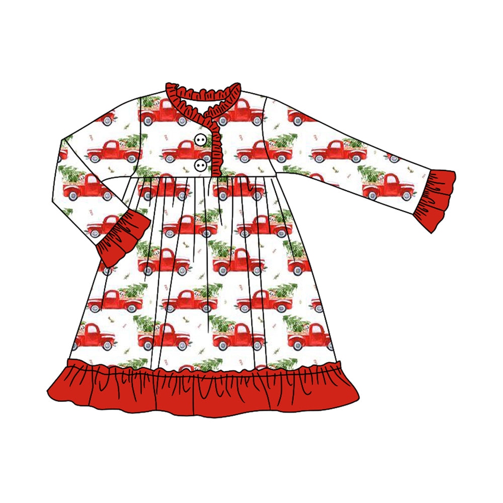 6.26GLD1166 Christmas Tree Truck Long Sleeve Dress