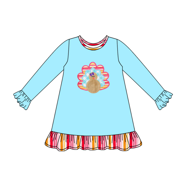 7.29GLD1212 Turkey blue long-sleeved dress