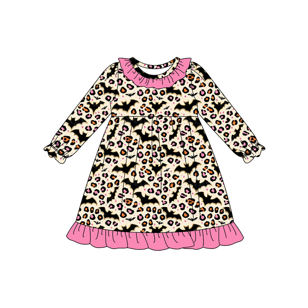 7.28GLD1224 Bat leopard print long sleeve dress