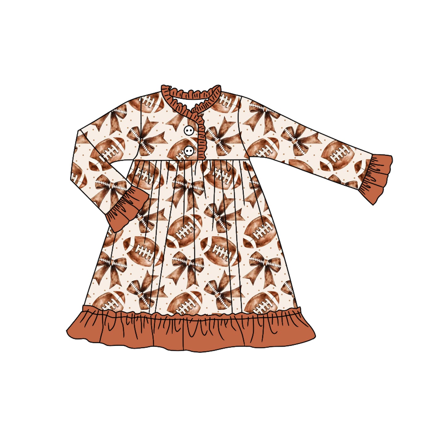 X822GLD1267 Rugby button bow long sleeve dress