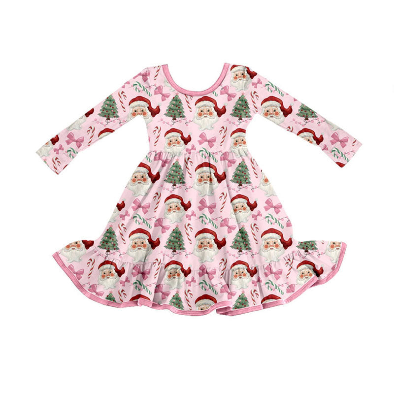 X913 GLD1279 Santa Claus Long-Sleeved Pink Cartoon Dress