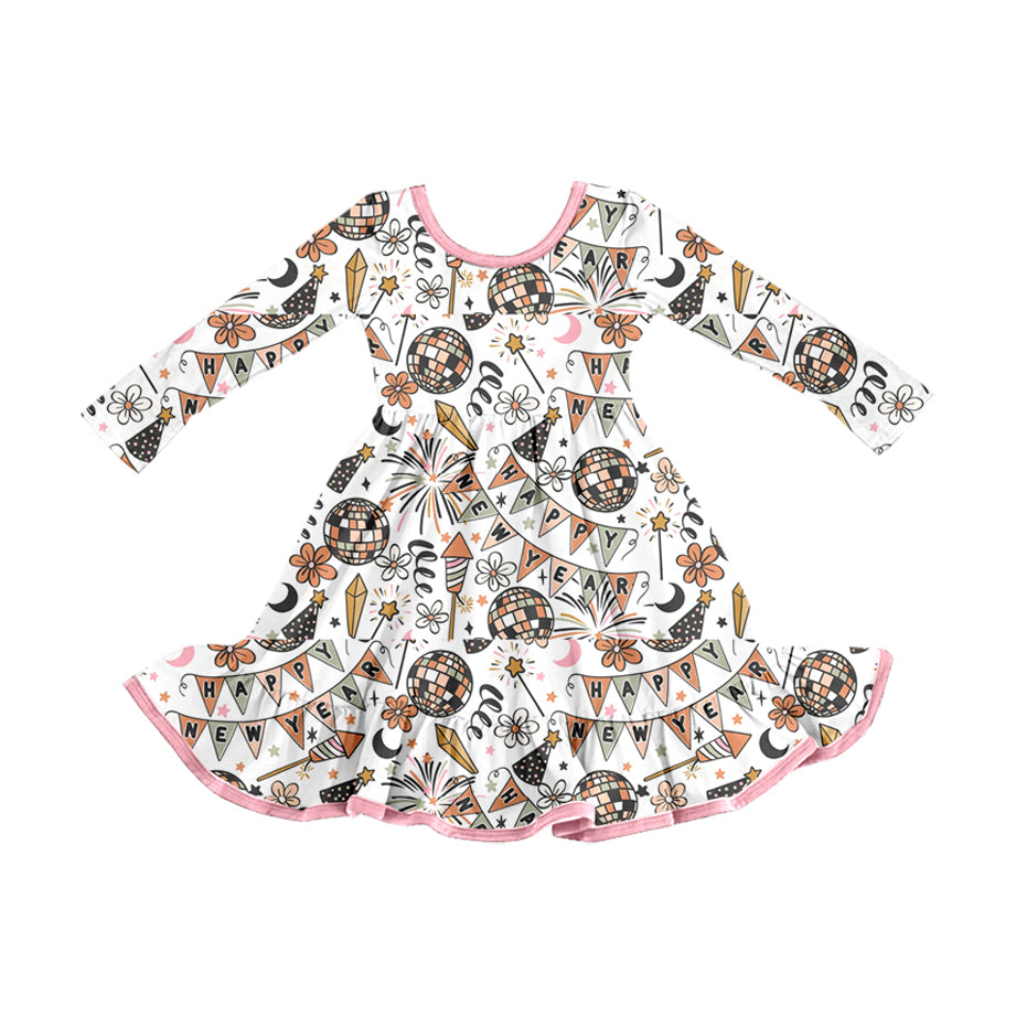 X911 GLD1282 Happy New Year Long-sleeved Dress