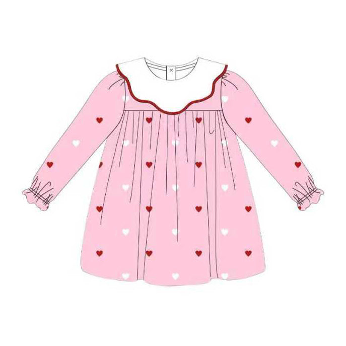 X929 GLD1352 Pink Heart Long-Sleeved Dress