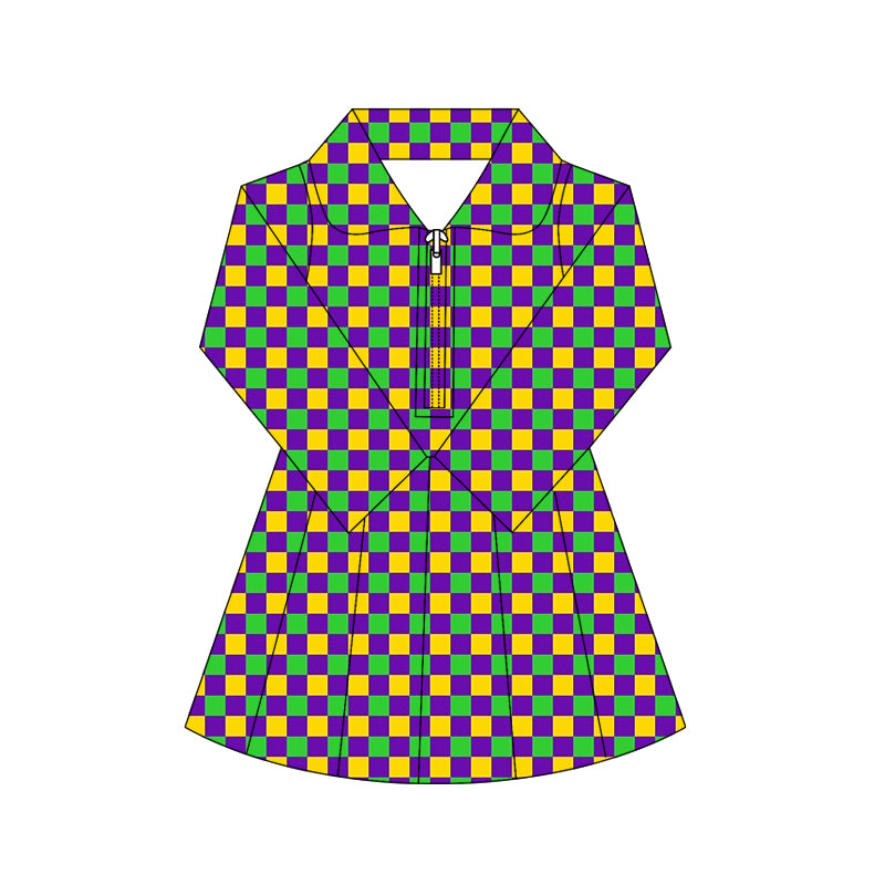 X10.21 GLD1407 Plaid Zipper Yoga Dress