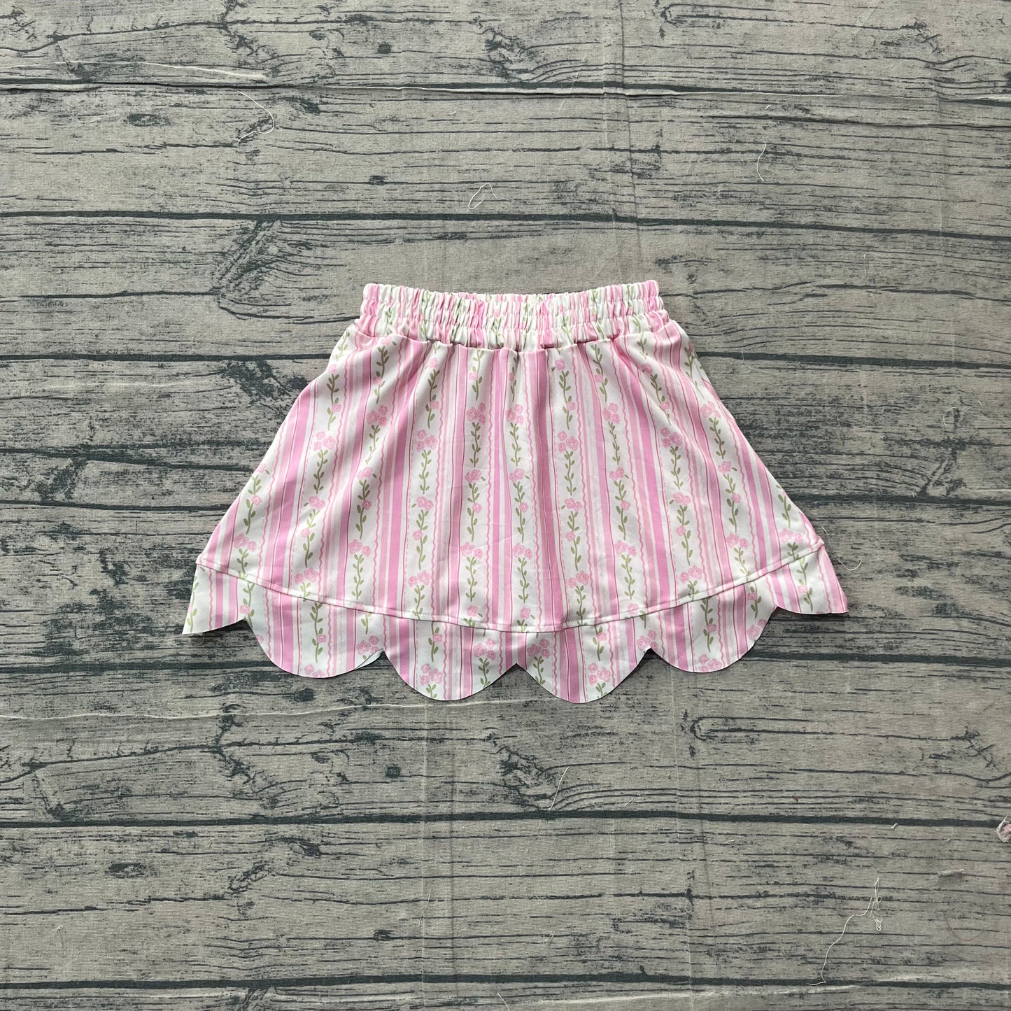 GLK0238Baby Girls Pink Bows Flowers Stripe Scallop Skirt Shorts Bottom Preorder