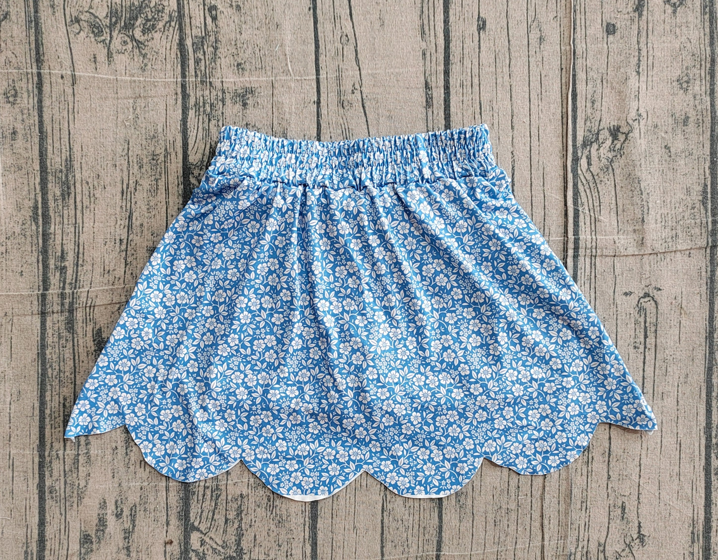 GLK0239Baby Girls Blue Small Flowers Scallop Skirt Shorts Bottom Preorder