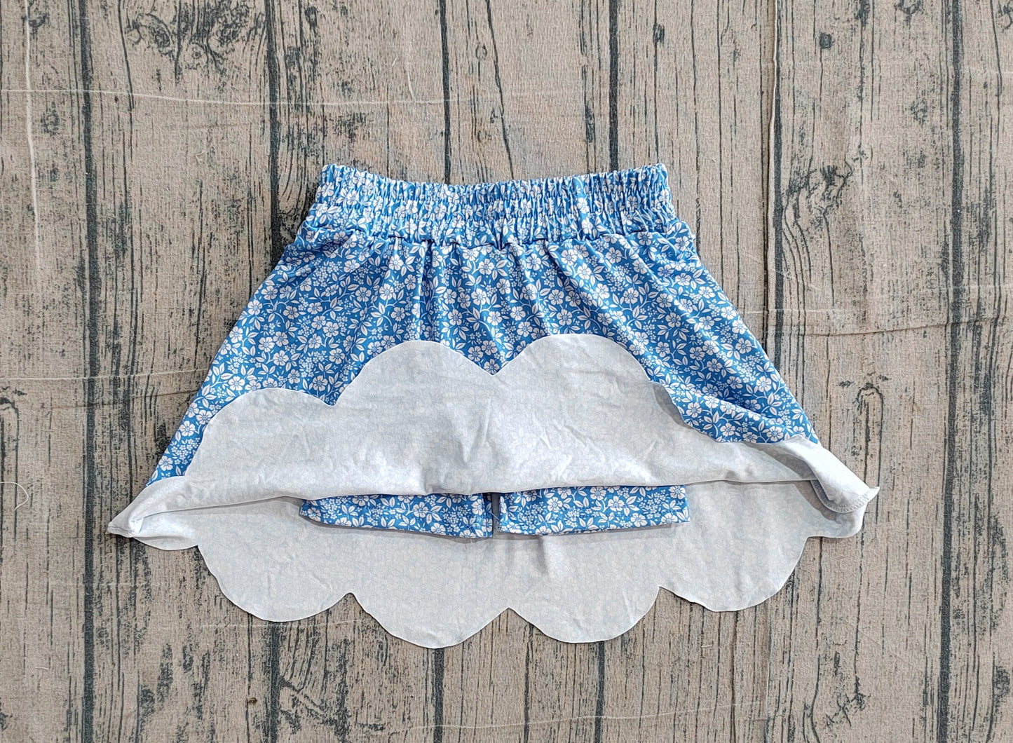 GLK0239Baby Girls Blue Small Flowers Scallop Skirt Shorts Bottom Preorder