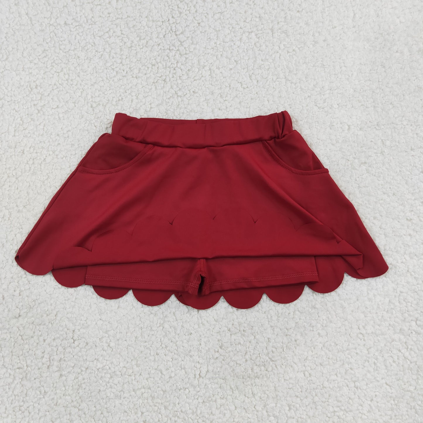 NEW RTS NO MOQ yoga fabric cotton GLK0304 Baby Girls Maroon Scallop Yoga Skirt Shorts Bottom
