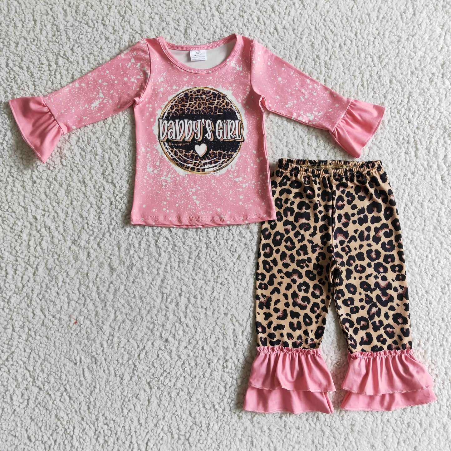 GLP0328 Girls Daddys GIRL pink long-sleeved leopard print trousers suit
