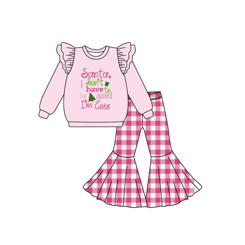 5.19GLP2381 Letter Christmas Tree Pink Long Sleeve Suit