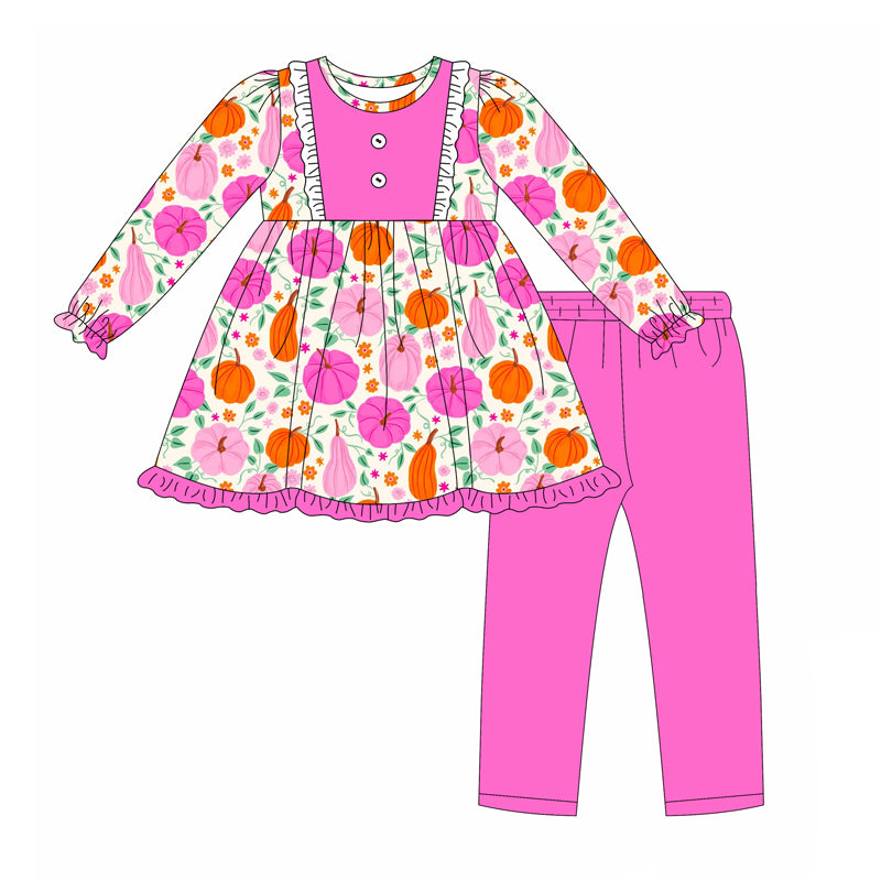 6.18GLP2522 Colorful Pumpkin Button Girls Suit