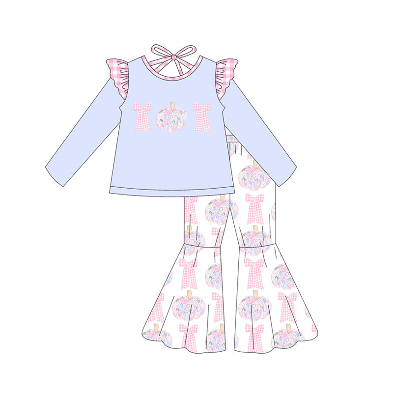 6.26GLP2532 Blue Pumpkin Bow Long Sleeve Girls Suit