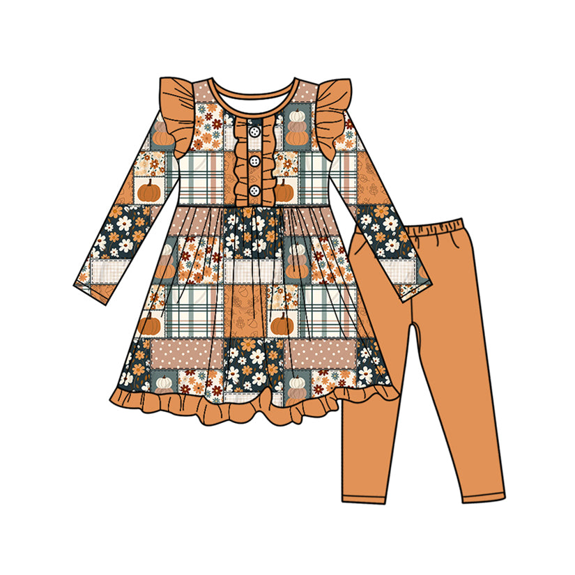 7.5GLP2553 Pumpkin Brown Long Sleeve Girls Suit