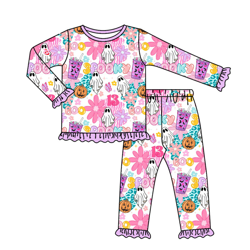 7.5GLP2556 Halloween Letter Purple Long Sleeve Girls Suit